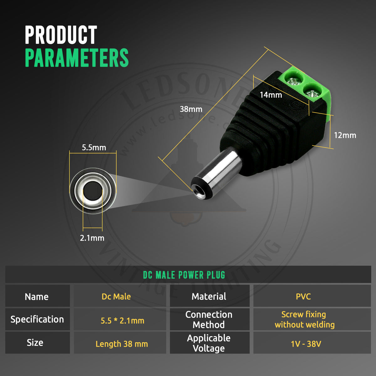 DC Power Connector Male Jack Connector Plug Adapter for CCTV Camera LED Strip Light