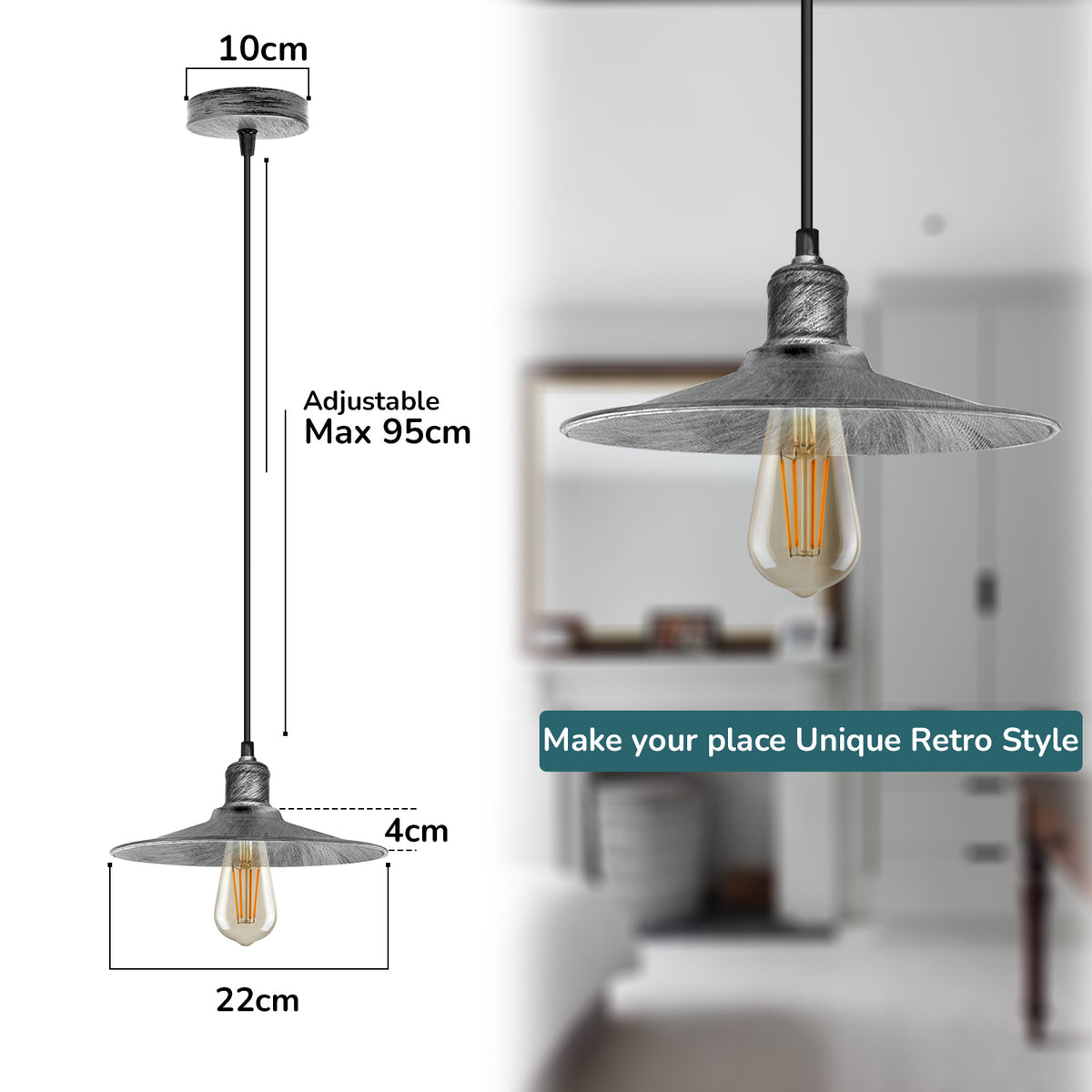 Single Head Vintage Ceiling Pendant Light Shade Hanging Lamp Light