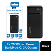 FX 20000 mAh Powerbank with Type-C 3A Output, Black