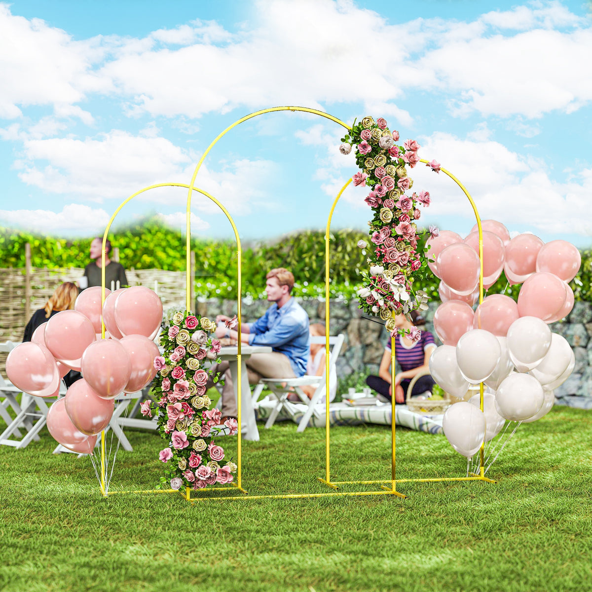 Outsunny Wedding Arch Frame Set, 2.2, 2, 1.8 m Arch Backdrop Stand Gold Tone