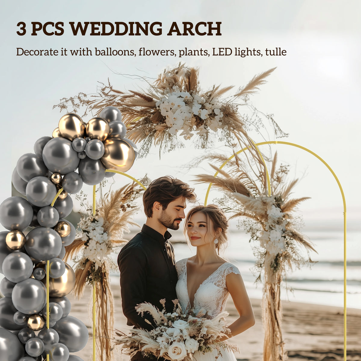 Outsunny Wedding Arch Frame Set, 2.2, 2, 1.8 m Arch Backdrop Stand Gold Tone