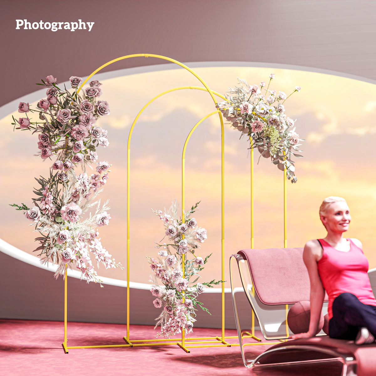 Outsunny Wedding Arch Frame Set, 2.2, 2, 1.8 m Arch Backdrop Stand Gold Tone