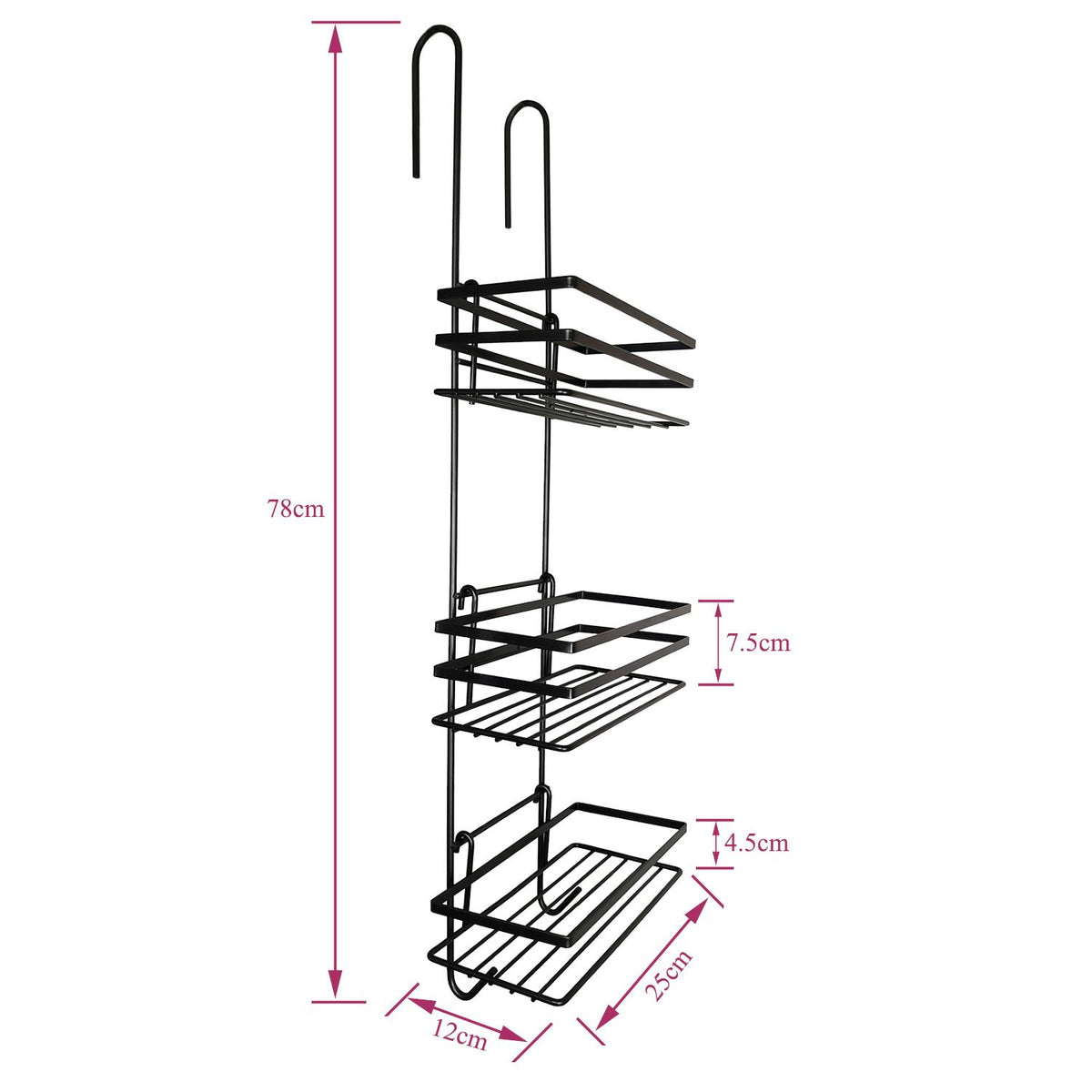 3 Tier Non Rust Hanging Shower Caddy Bathroom Organiser in Black