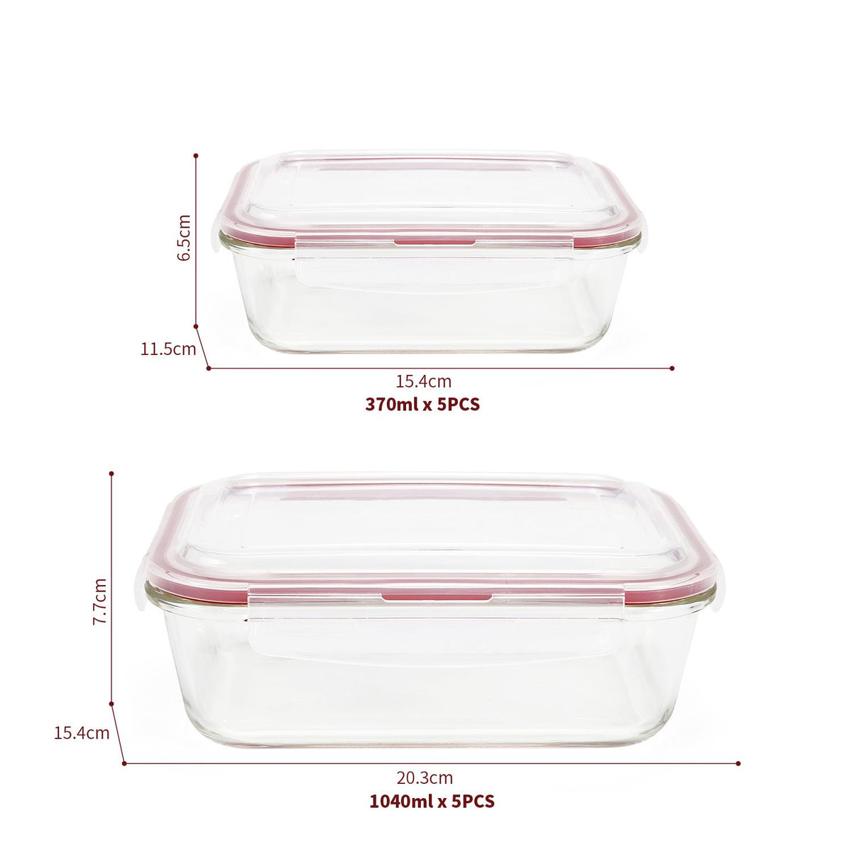 Vinsani Glass Food Storage 10-Pack Containers Rectangle Food Meal Prep Lunch Boxes with Lids Airtight Heat Resistant Leakproof Lid BPA-Free Dishwasher Microwave Oven Freezer Safe