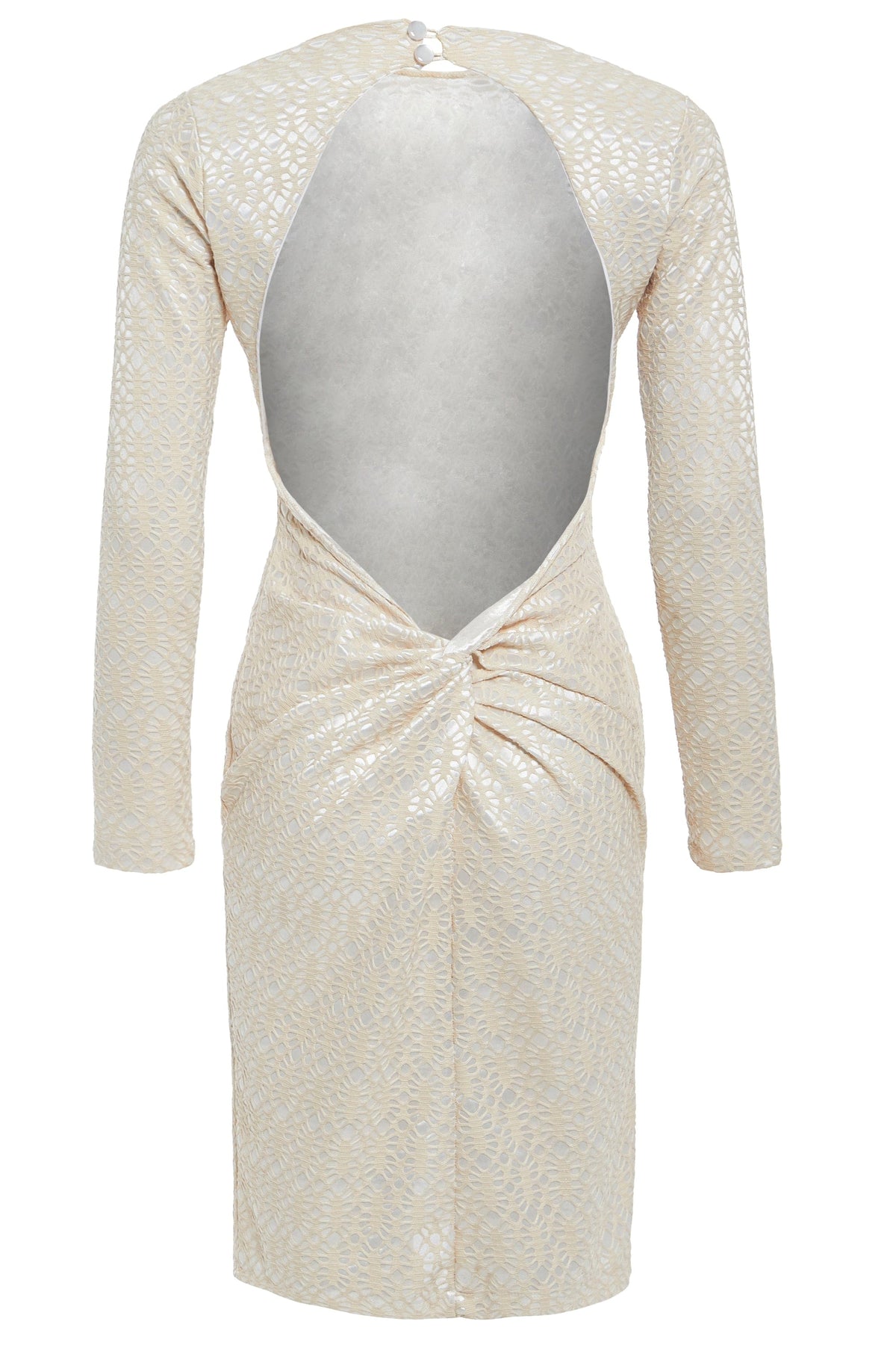 Ivory Long Sleeve Backless Dress