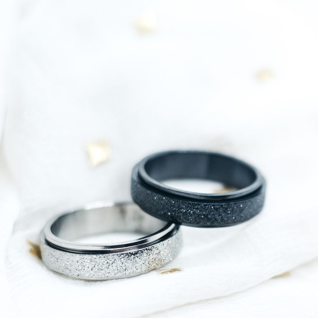 6mm Mens Black Rotatable Spinner Stainless Steel Promise Band Ring