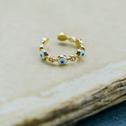 Adjustable Blue White Evil Eye Protection Slim Stacking Ring