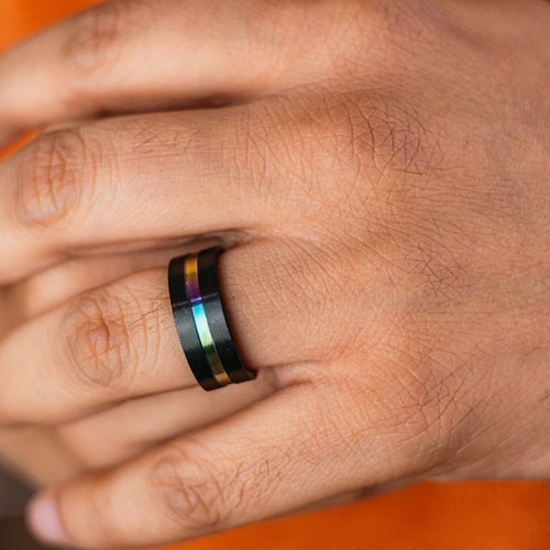 8mm Stainless Steel Unicorn Rainbow Unisex Thumb Band Ring