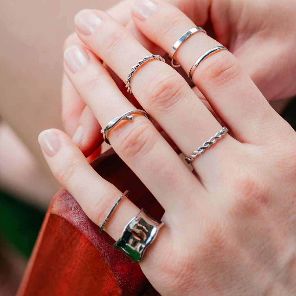 8 Piece Stackable Multisize Thick Silver Band Boho Ring Set