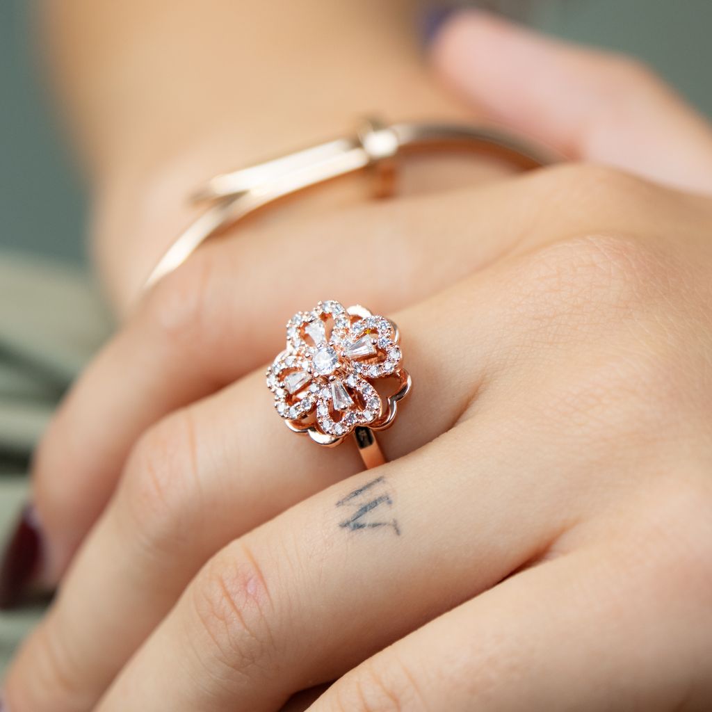 Rotating Spinner Clover Floral Fidget Rotating Shamrock Ring
