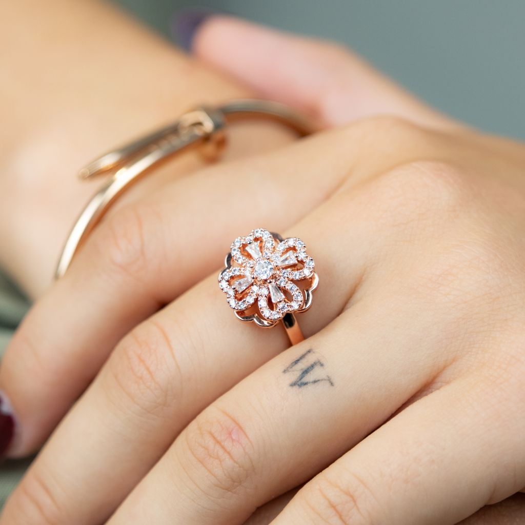 Rotating Spinner Clover Floral Fidget Rotating Shamrock Ring