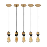 5 Pack Industrial French Gold Pendant Light, Lampshade Addable E27 Lamp Holder Light, E27 UK Holder Set With PVC Cable.