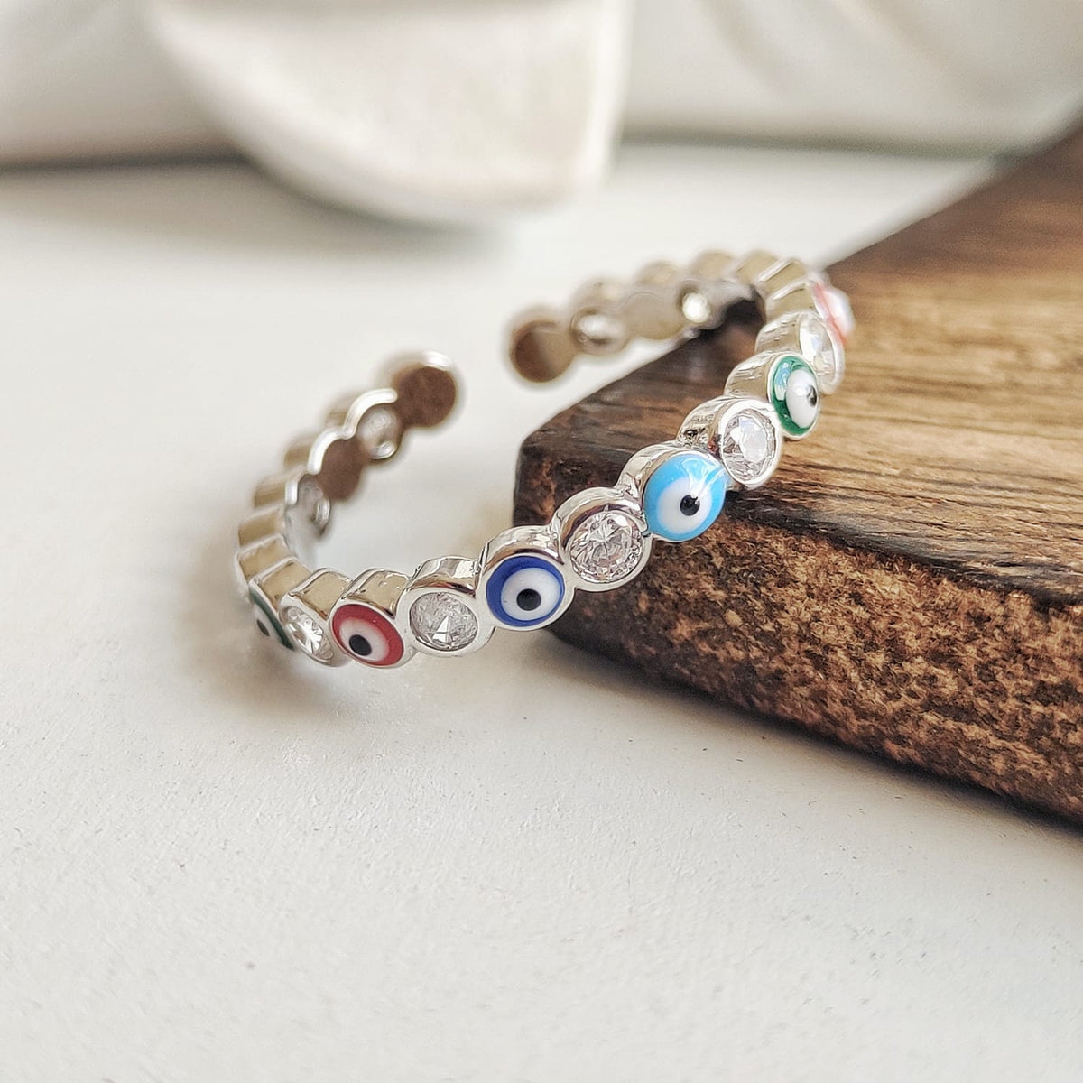 Adjustable Multicolour Minimalist Slim Stacking Evil Eye Band Ring