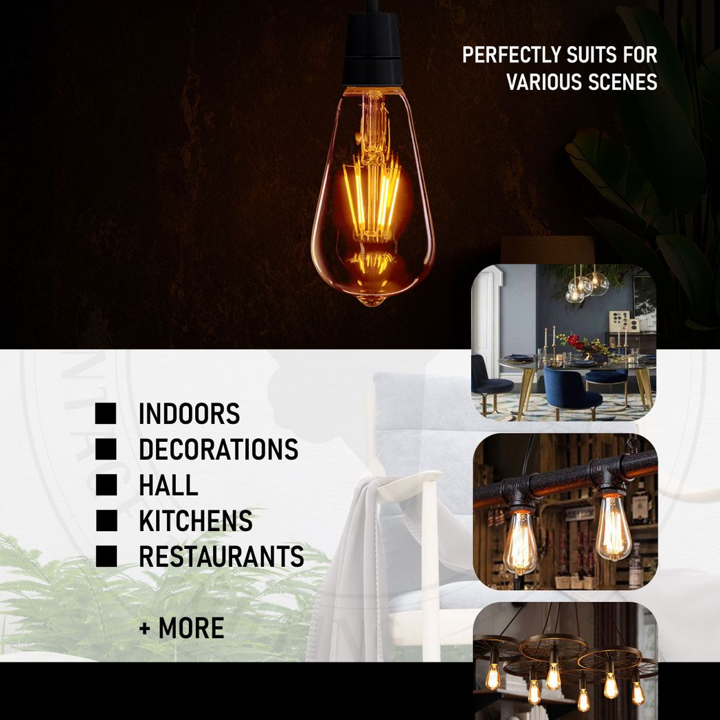 E27 ST64 Vintage LED Dimmable  Bulbs, 8W Edison Light Bulb,