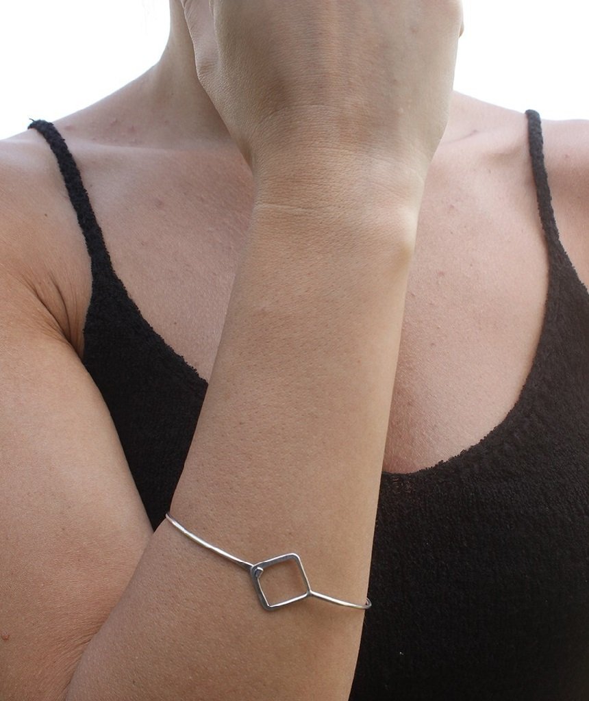 Minimalist Bangle Bracelet with Diamond Charm
