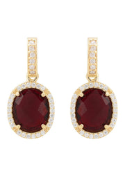 Beatrice Oval Gemstone Drop Earrings Gold Garnet