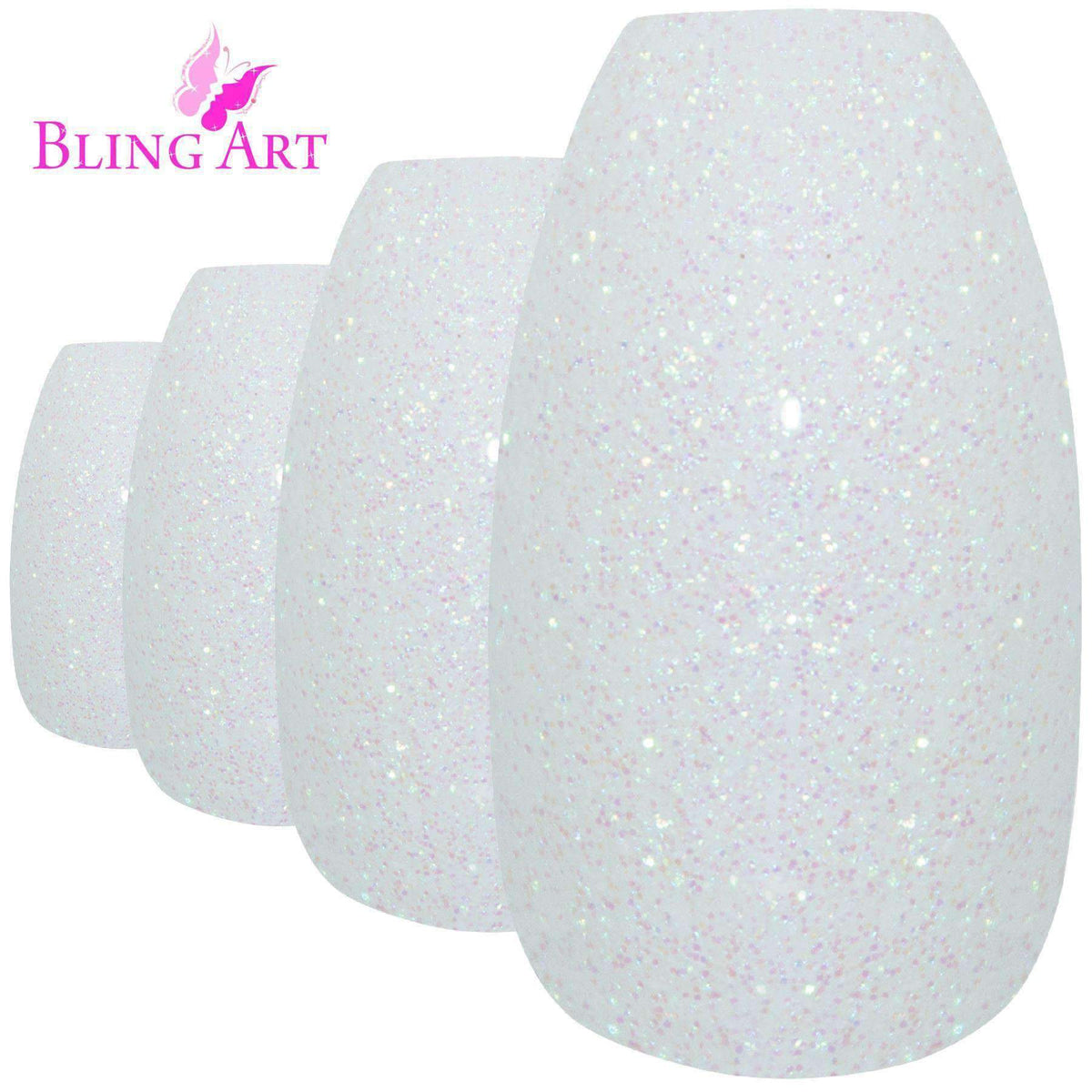 False Nails by Bling Art White Gel Ballerina Coffin 24 Fake Long