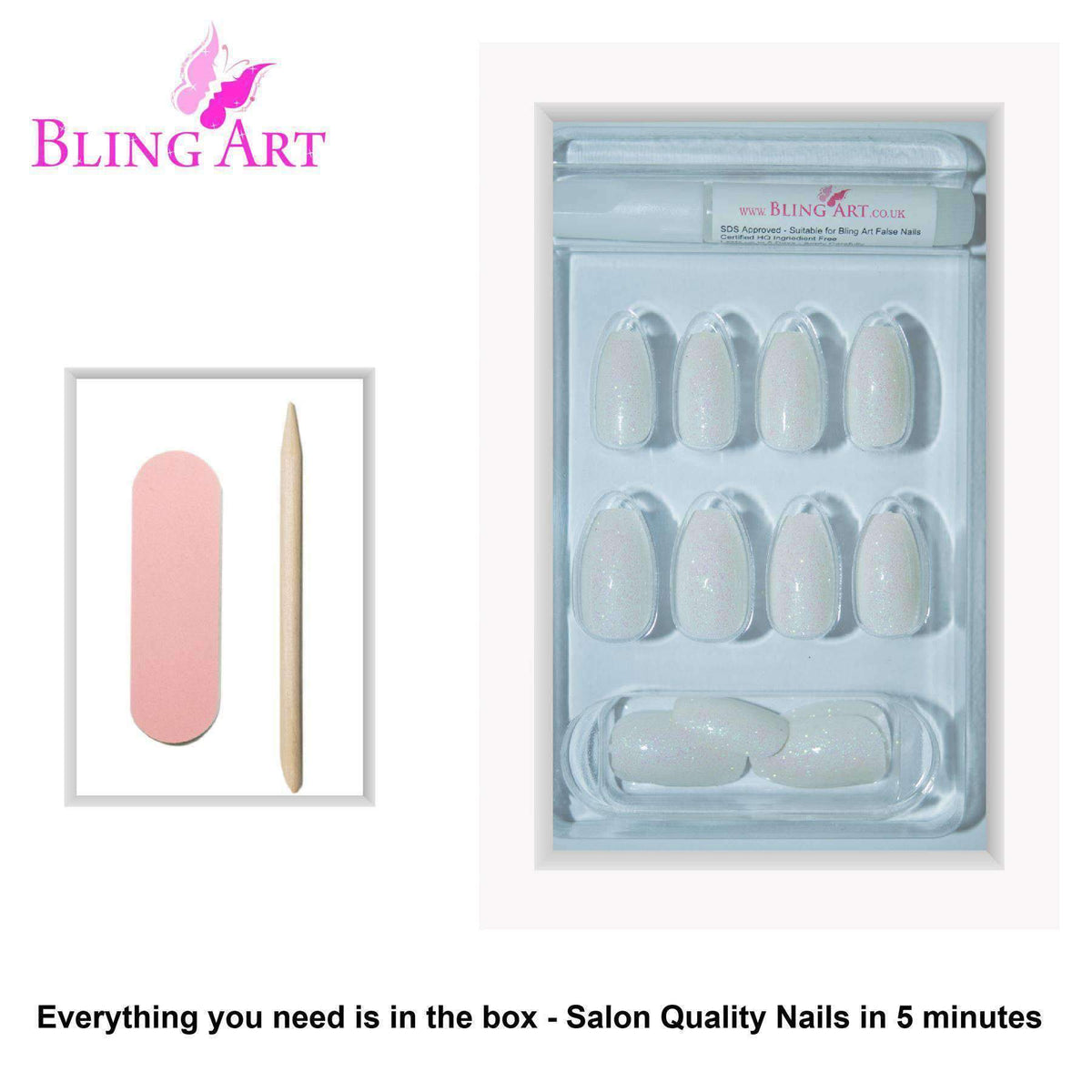 False Nails by Bling Art White Gel Ballerina Coffin 24 Fake Long
