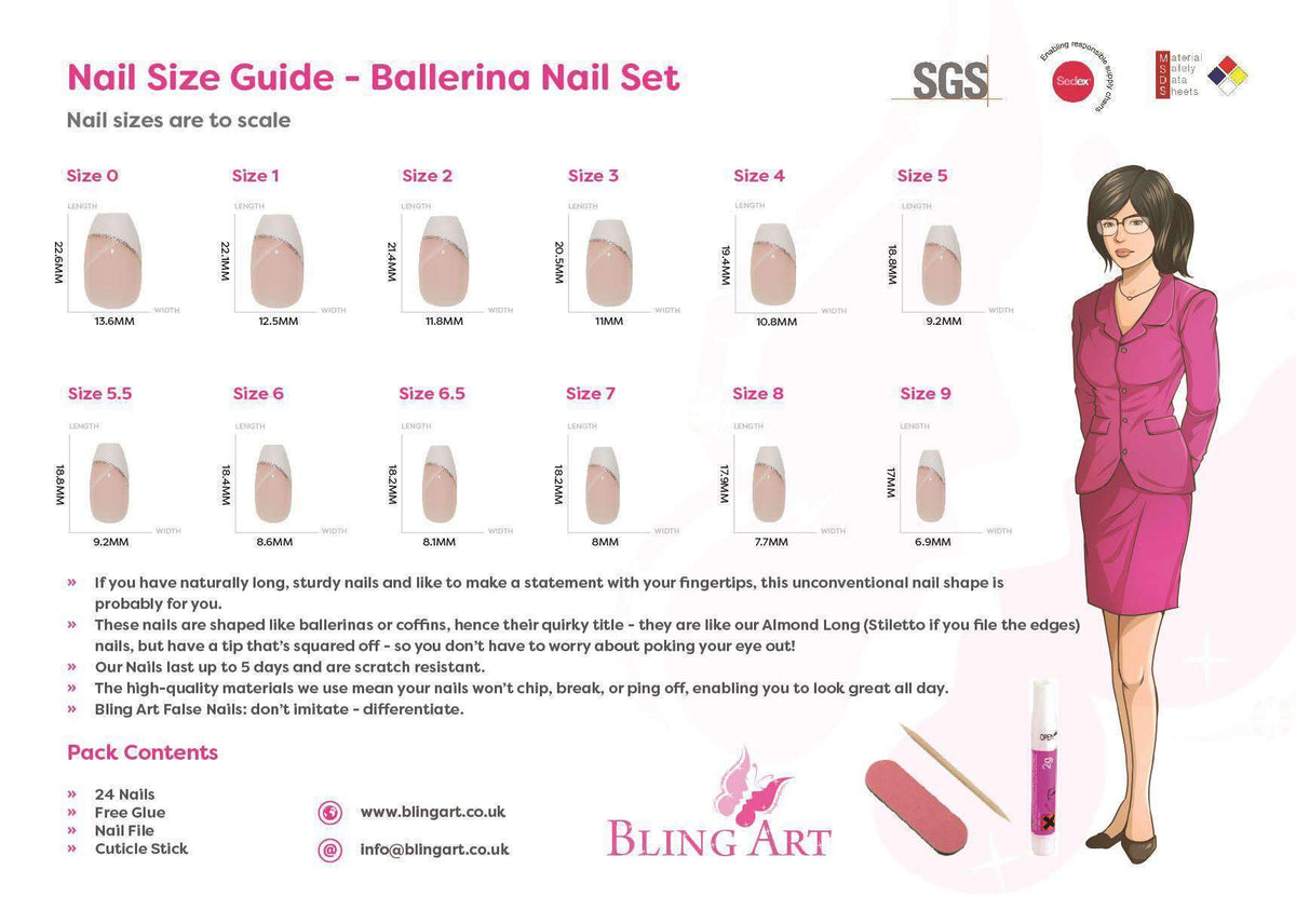 False Nails by Bling Art White Gel Ballerina Coffin 24 Fake Long