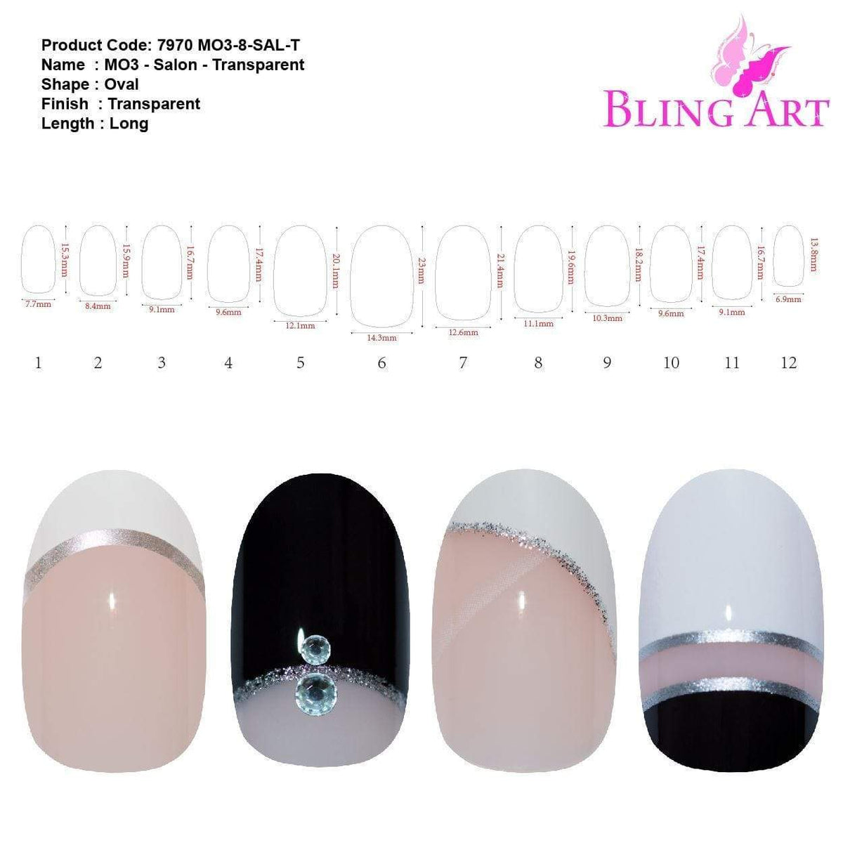False Nails by Bling Art 360 Oval Medium Transparent Acrylic Fake Nail