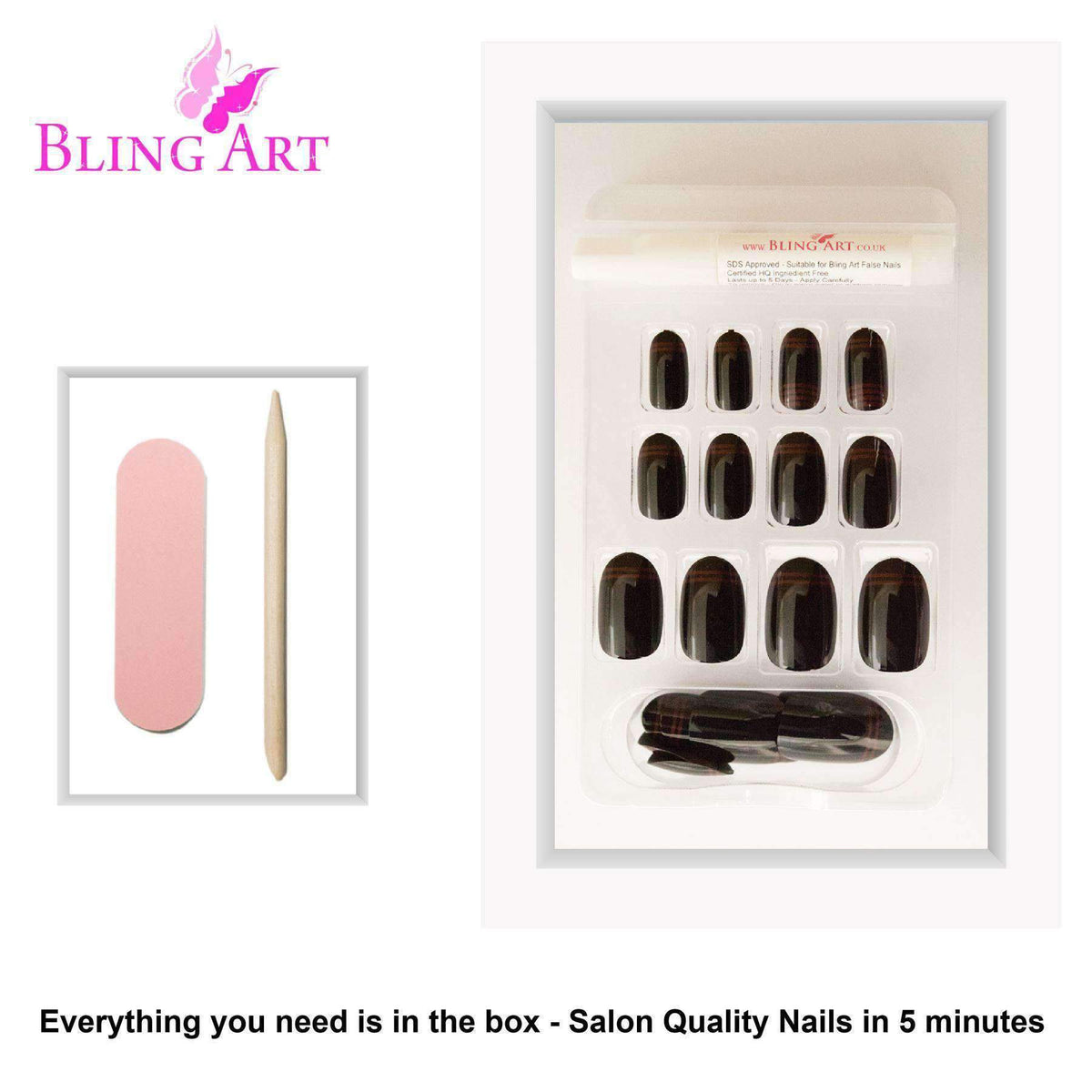 False Nails by Bling Art Black Red Glossy Oval Medium Fake 24 Acrylic