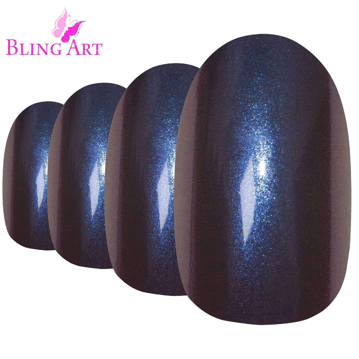 False Nails by Bling Art Blue Purple Chameleon Oval Medium Fake 24