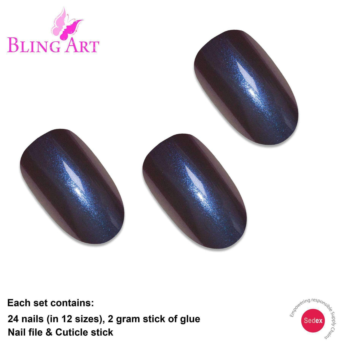 False Nails by Bling Art Blue Purple Chameleon Oval Medium Fake 24