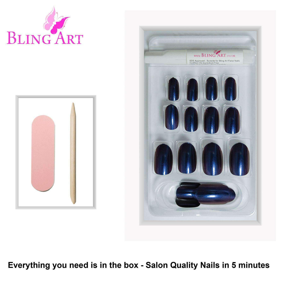 False Nails by Bling Art Blue Purple Chameleon Oval Medium Fake 24