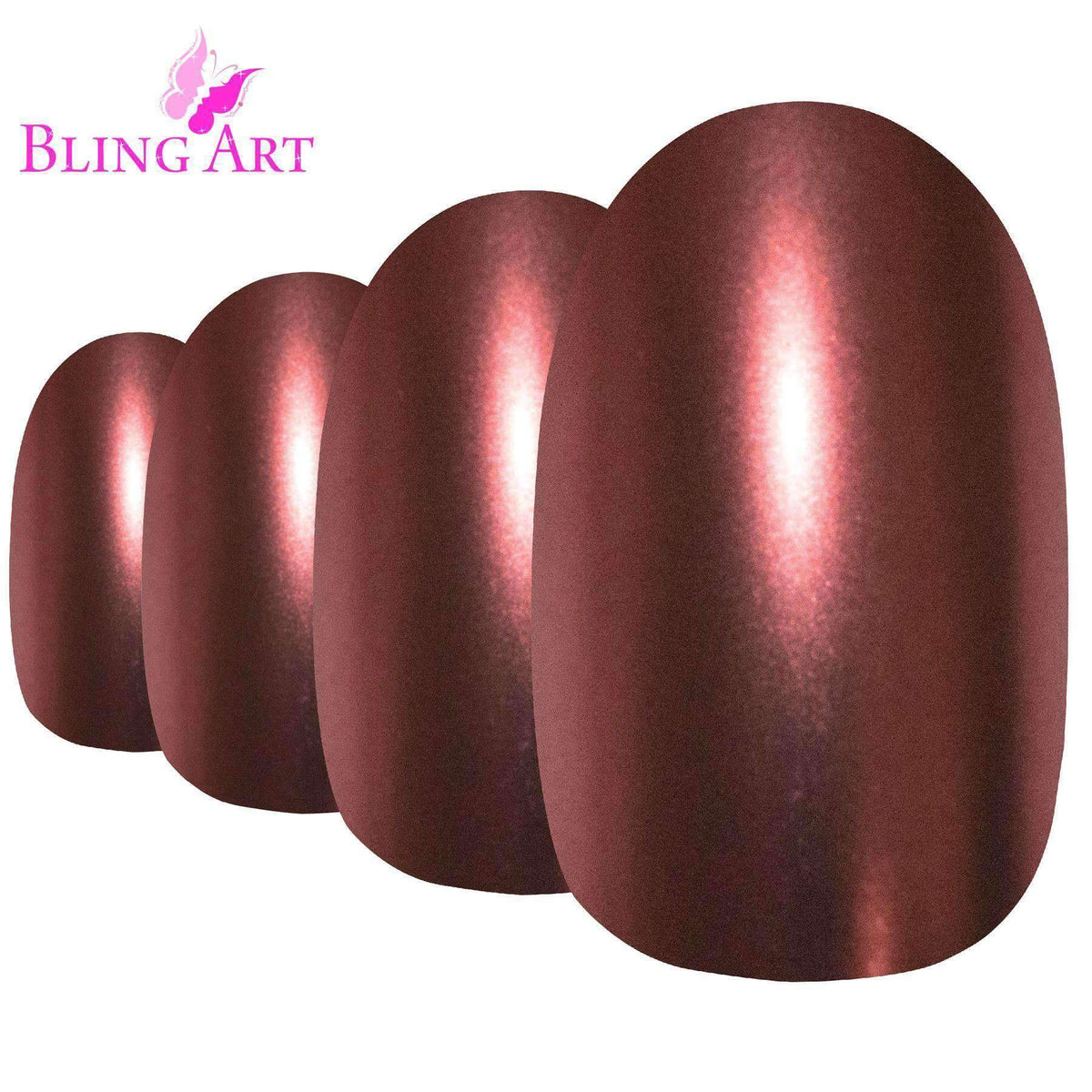 False Nails by Bling Art Brown Matte Metallic Oval Medium Fake Acrylic