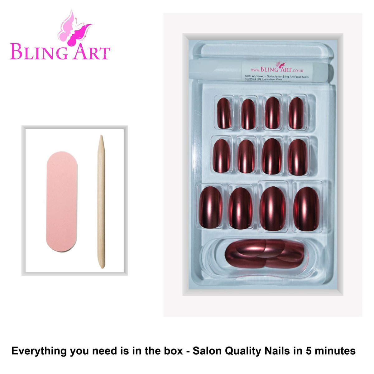 False Nails by Bling Art Brown Matte Metallic Oval Medium Fake Acrylic