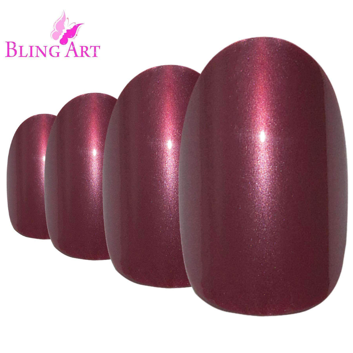 False Nails by Bling Art Red Brown Glitter Oval Medium  Acrylic Tips
