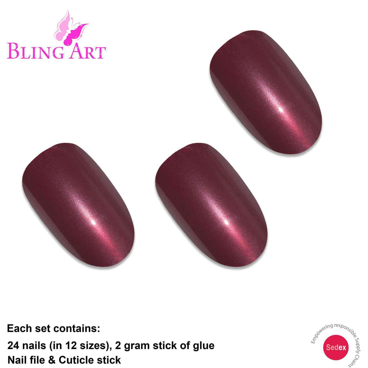 False Nails by Bling Art Red Brown Glitter Oval Medium  Acrylic Tips