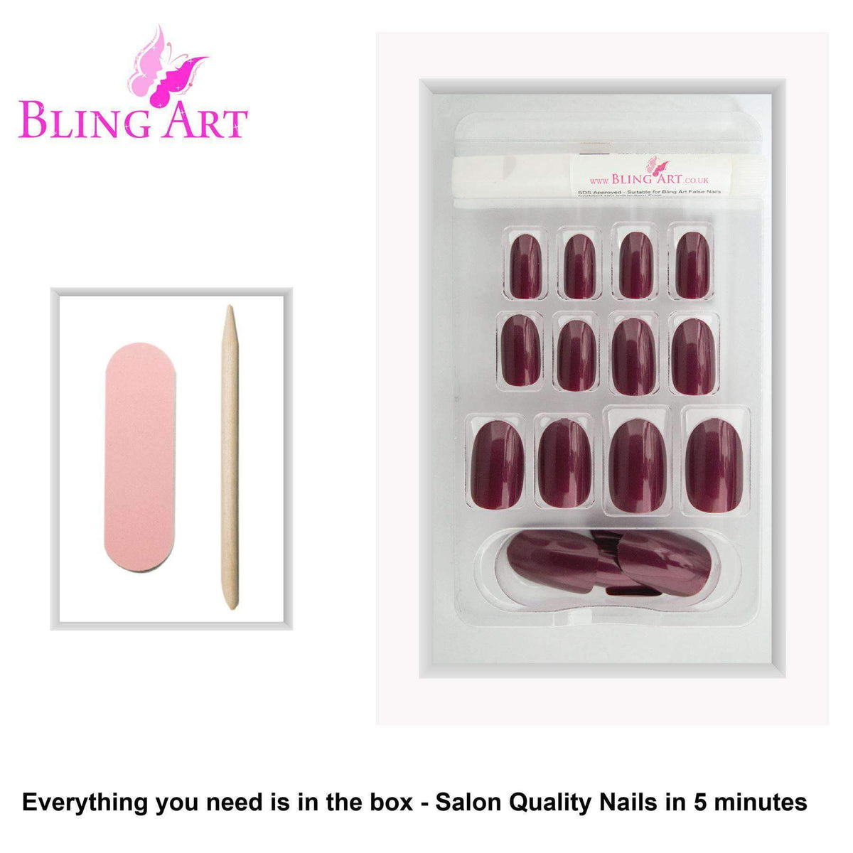 False Nails by Bling Art Red Brown Glitter Oval Medium  Acrylic Tips
