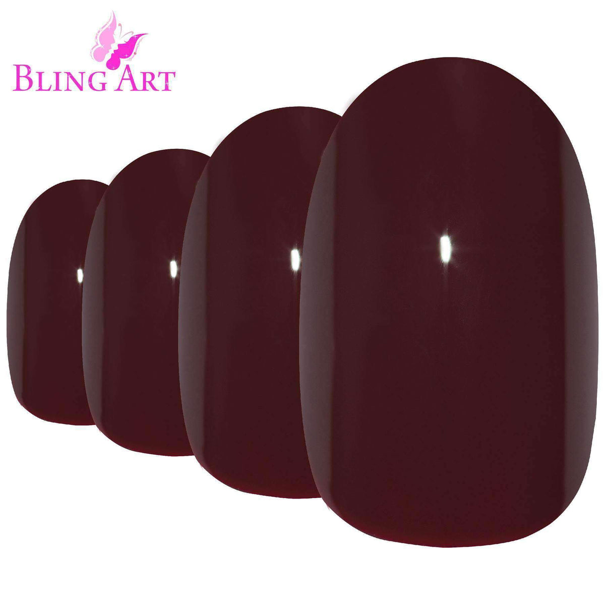 False Nails by Bling Art Red Brown Polished Oval Medium Fake Acrylic