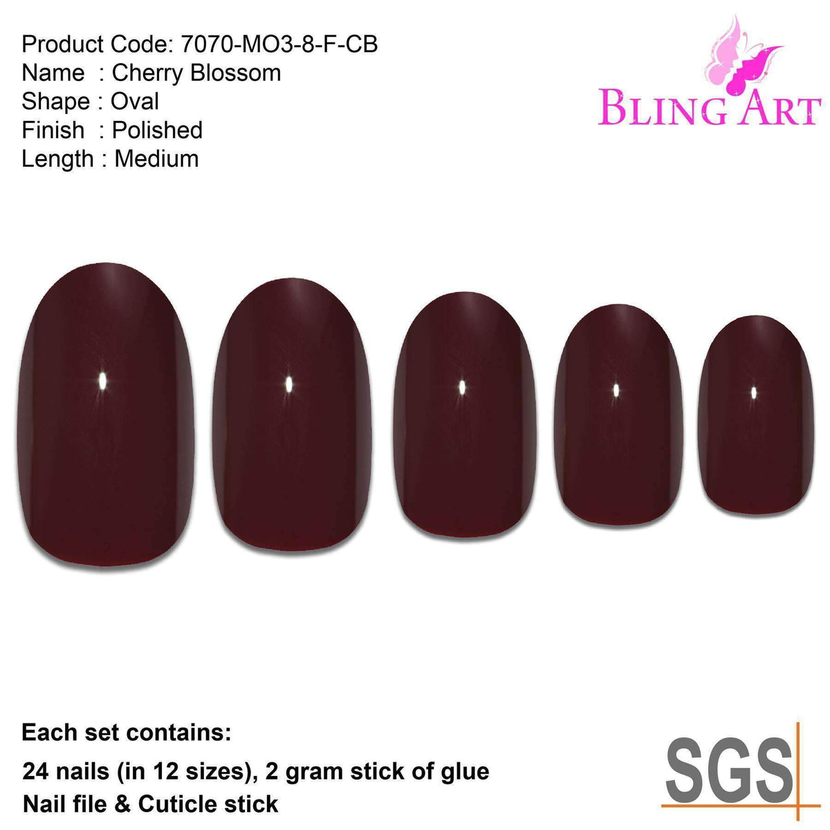 False Nails by Bling Art Red Brown Polished Oval Medium Fake Acrylic