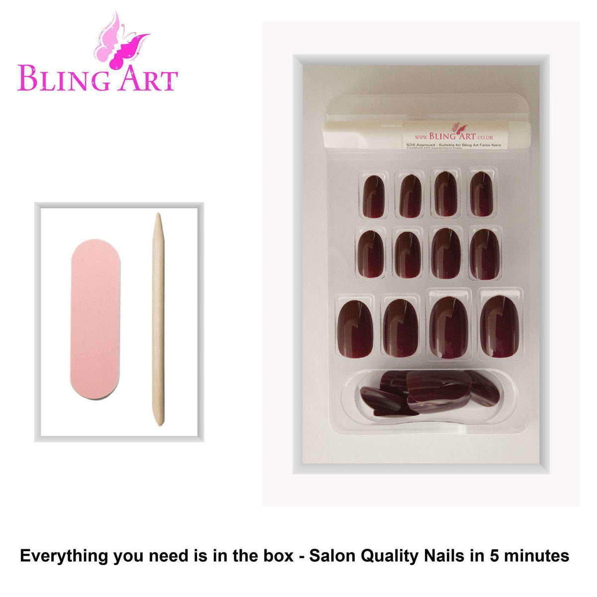 False Nails by Bling Art Red Brown Polished Oval Medium Fake Acrylic