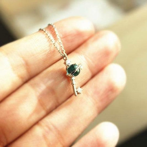 Blue Planet Star Uranus Theme Key Shape Charm Necklace