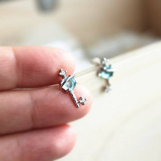 Blue Planet Star Uranus Theme Key Shape Charm Necklace