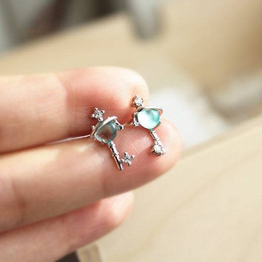 Blue Planet Star Uranus Theme Key Shape Charm Necklace