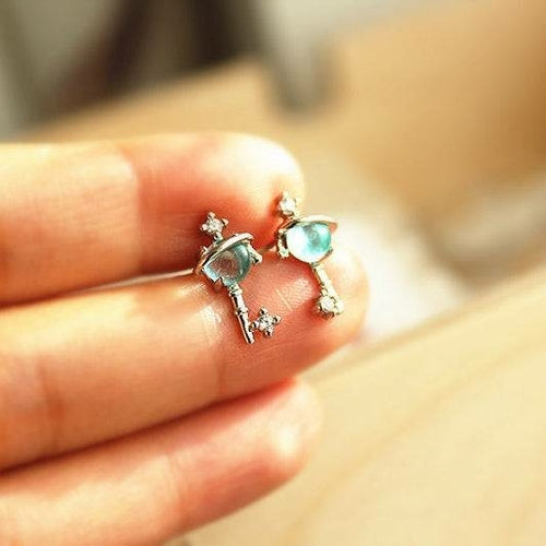 Blue Planet Star Uranus Theme Key Shape Charm Necklace
