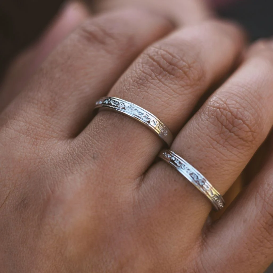 Adjustable Silver Engraved Couple Promise Ring Set