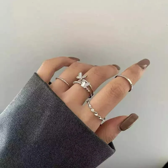 4 Piece Silver Bohemian Butterfly vintage Tribal midi Stackable rings