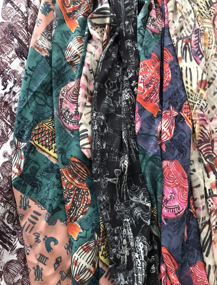 BEAUTIFUL NOSTALGIA CREPE DE CHINE SCARF