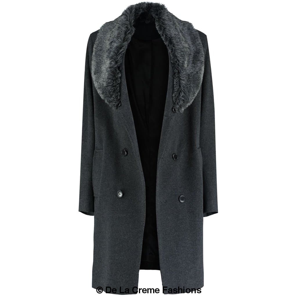 Mens Double Breasted Overcoat With Faux Fur Collar