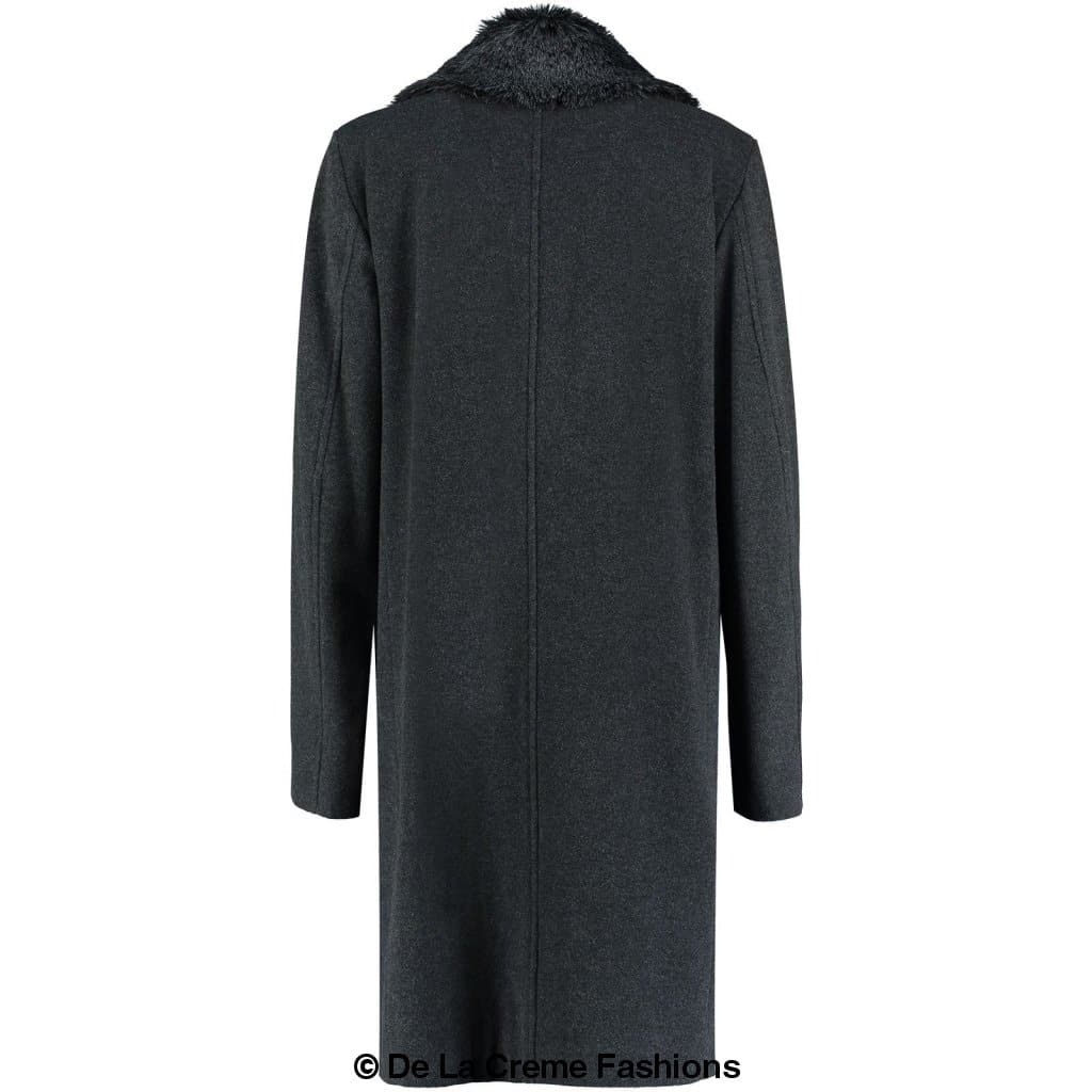 Mens Double Breasted Overcoat With Faux Fur Collar