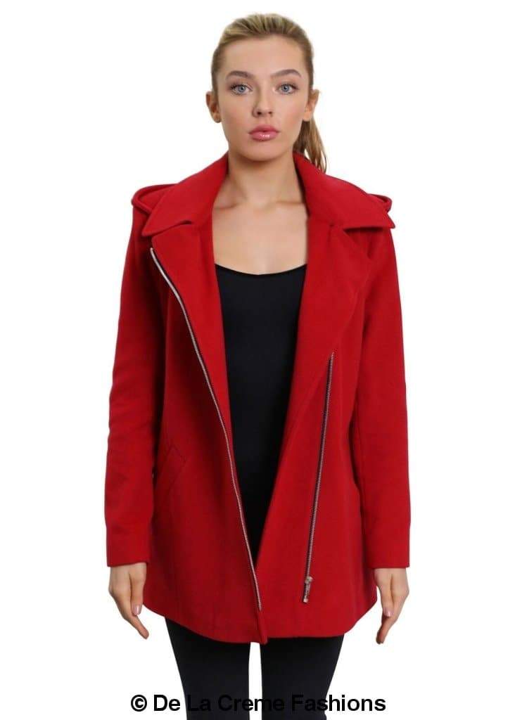 De La Creme Womens Wool Blend Zip Up Hooded Coat