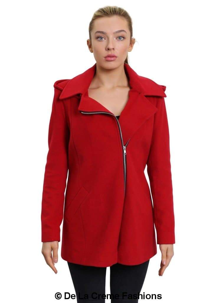De La Creme Womens Wool Blend Zip Up Hooded Coat