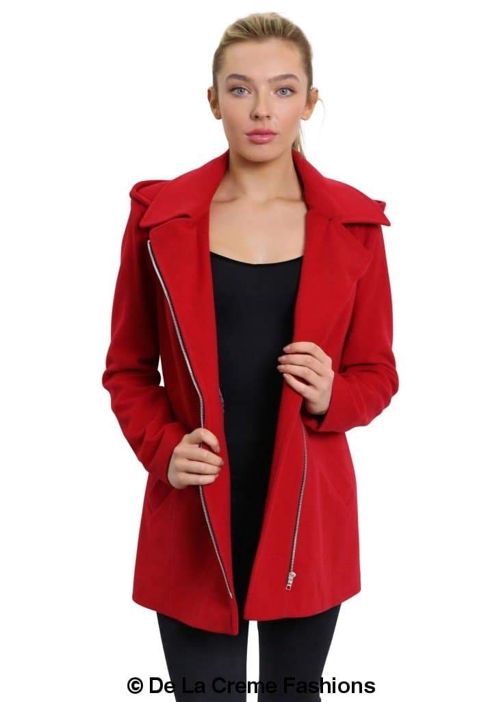 De La Creme Womens Wool Blend Zip Up Hooded Coat