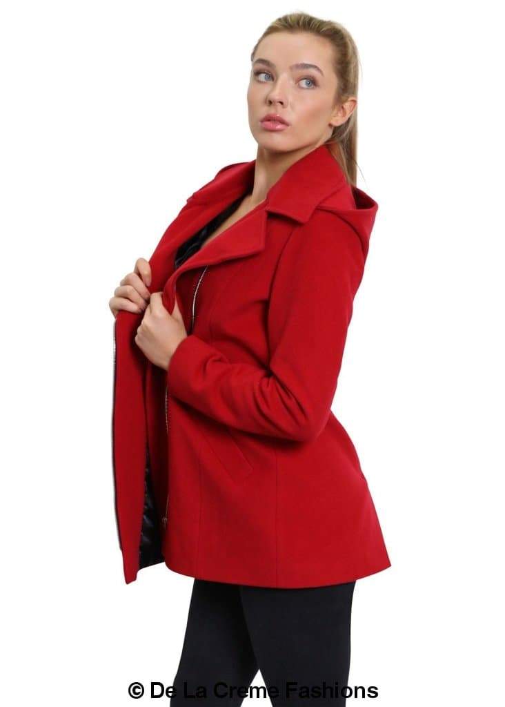 De La Creme Womens Wool Blend Zip Up Hooded Coat