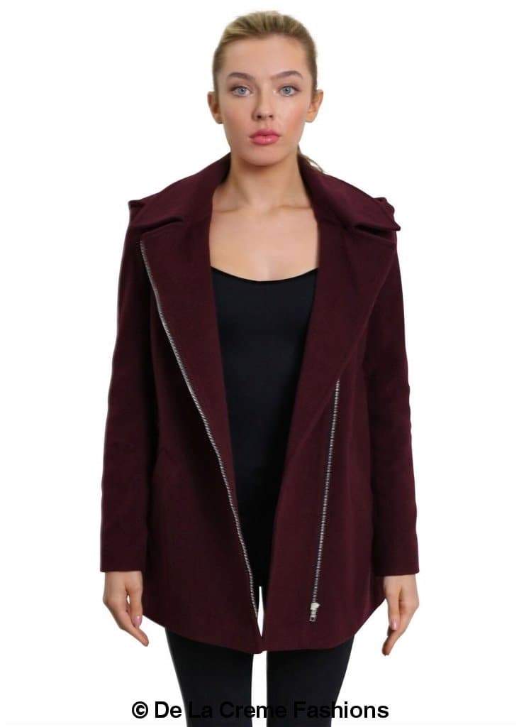 De La Creme Womens Wool Blend Zip Up Hooded Coat